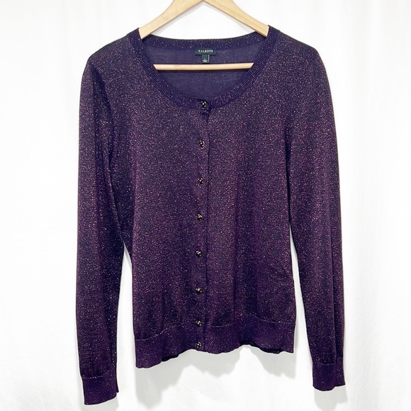 Talbots Sweaters - Talbots Shimmer Cardigan Eggplant Purple size Large Jeweled Buttons
